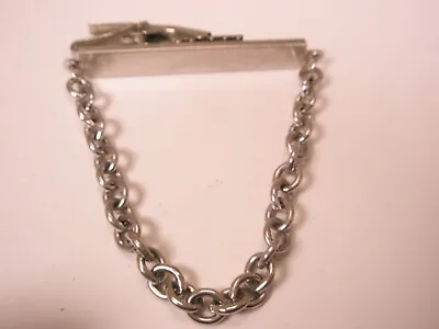 Cable Chain Silver Tone Vintage Pendant LARGE SLIDING EXPANDING Tie Bar Clip • $28.49