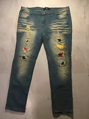 Focus Distressed Skinny Jeans Men’s Size 44x32 Color Inlays Blue Denim Pants • $33.88