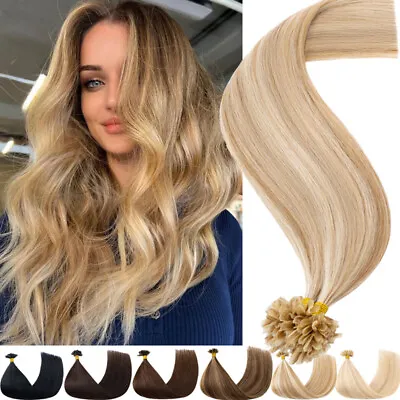 Pre-Bonding U-Tip Nail 100% Remy Real Human Hair Extensions THICK Glued Keratins • £34.63