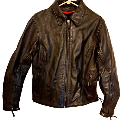 MILWAUKEE Motorcycle Jacket Black Leather Size Large Vented NO LINER • $99.95