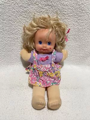 Vtg 1989 Magic Nursery 15” Doll Blonde Girl Blue Eye Dress Plush Body Mattel Toy • $19.99