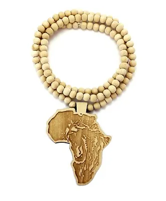 New Mens Africa Map Good Wood Inspired  African Wooden Bead Chain Necklace • $17.99