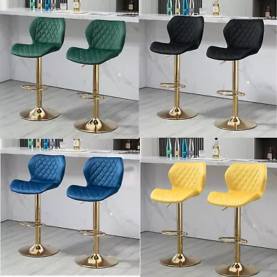 Bar Stools Set Of 2 Adjustable Swivel Bar Chairs Velvet Height Counter Stools US • $136