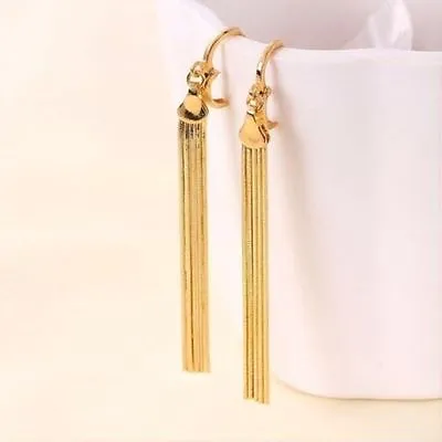 9ct 9k Yellow Gold Plated Ladies Girls Lovely Light Long Earrings.81mm Gift • £7.99