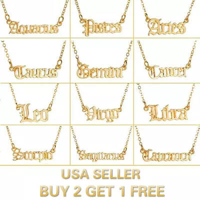 Twelve Constellations 12 Zodiac Signs Gold Necklace Pendant Choker Collar Chain • $4.99