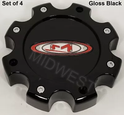 4 New 845L170B Moto Metal 8 Lug 8x165.1 8x170 Gloss Black Red Wheel Center Caps • $88
