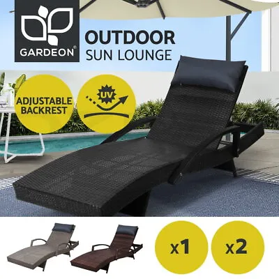 $169.95 • Buy Gardeon Sun Lounge Outdoor Furniture Setting Wicker Lounger Day Bed Rattan Patio