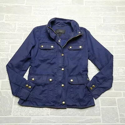 J. CREW Downtown Field Jacket Womens Small Waxed Cotton Military Royal Blue • $57.44