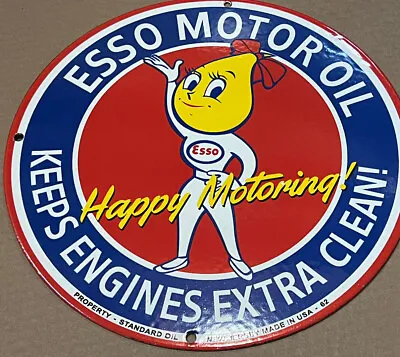 Vintage Style Esso Motor Oil Happy Motoring Porcelain Gas Sign • $79