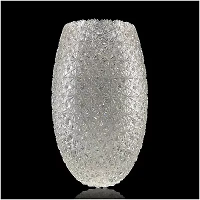 Cut Crystal Vase 11 1/2  Buttons And Daisies Made In Turkey Sawtooth Rim EV505 • $149.95