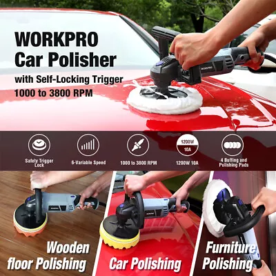 WORKPRO Electric 6 Variable Speed Car Polisher Buffer Waxer Sander Kit W/Pad NEW • $60.99