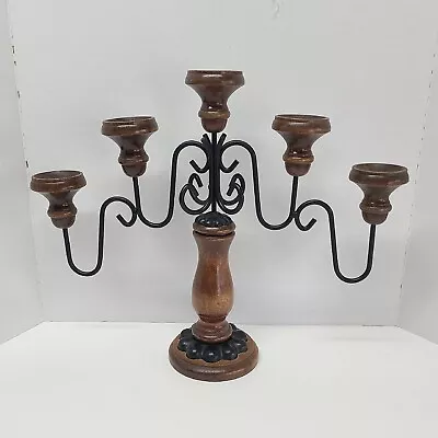 Vintage RUSTIC Wraught Iron & Wood Candelabra MINT Condition  • $22