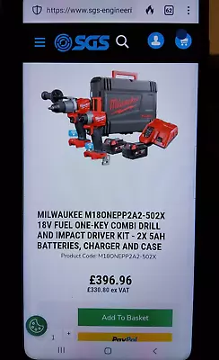 Milwaukee M18ONEPP2A2-502X 18V OneKey Red Lithium Fuel Cordless Impact/Drill Set • £250