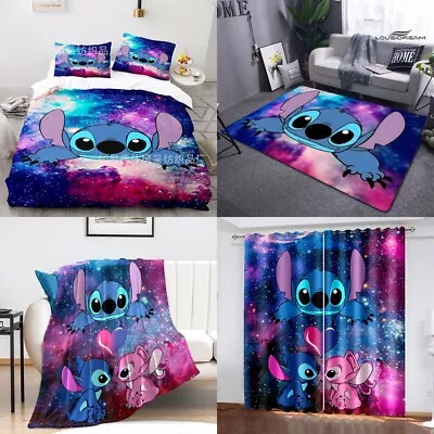 £19.99 • Buy 3D Lilo Stitch Cartoon Bedding Set Duvet Cover Carpet Mat Blanket Curtains Gifts