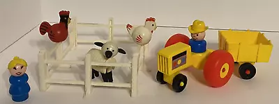 Vintage Fisher Price Little People Farm Animals~tractor~wagon~farmer (11 Pieces) • $24.95