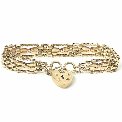 9ct Gold Gate Bracelet With Safety Chain UK Hallmarked 18.8g 7.5 Inch • £695