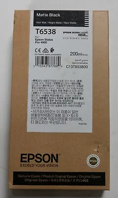 Epson T6538 Matte Black Ink Cartridge For 4900 Printer Exp 2021/08/18 NEW SEALED • $12.50