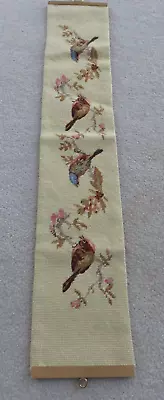 Vintage 36  Handmade Needlepoint/Petit Point Bell Pull Birds & Flowers • $39.95