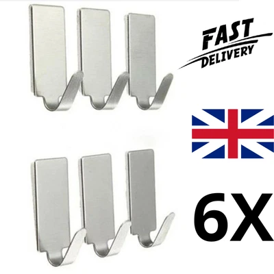 £0.99 • Buy 6X Self Adhesive Hooks Wall Door Steel Strong Sticky Sucker Holder Removable UK