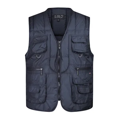 Autumn Winter Men Padded Warm Vest Multi Pockets Waistcoat Fishing Gilet Jacket • £13.25