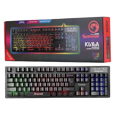 Marvo Scorpion K616A Gaming Keyboard 3 Colour LED Backlit USB 2.0 UK Seller • £8.54