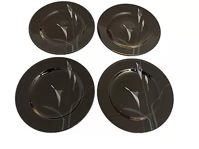 Mikasa Galleria Opus Black Calla Lily Salad Plates FK701 Japan Set Of 4.  SHINY! • $24