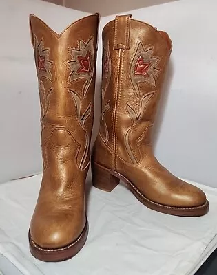 FRYE Vintage Sabrina Campus Cowboy Floral Honey Brown 8.5B Cowgirl Western Boots • $290.50