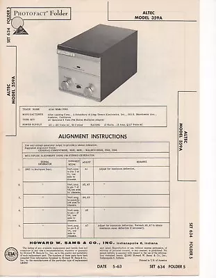 1963 Altec 359a Fm Multiplex Adaptor Service Manual Photofact Schematic Diagram • $10.99