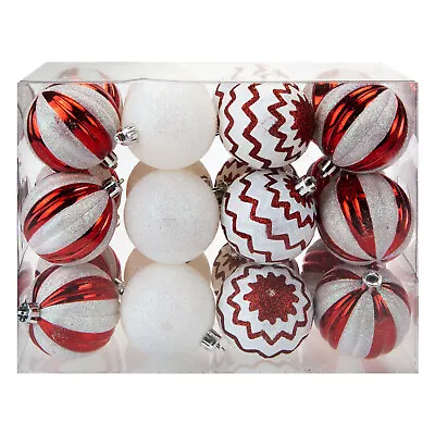 Red & White 6cm Baubles Candy Cane (24 Pack) - Christmas Tree Decorations • £14.99
