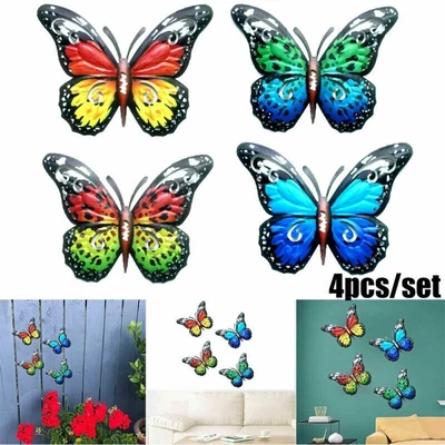 £8.99 • Buy Pack Of 4 Large Metal Butterflies Garden Ornament Butterfly Wall Art Decor UK