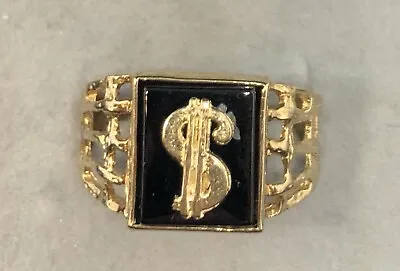 Men’s Large 10K Yellow Gold Money Dollar Sign In Black Onyx Sz10 3.88g • $225