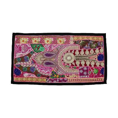 Vintage Embroidered Patchwork Indian Fine Art Bohemian Tapestry Wall Hanging Ax • $19.99