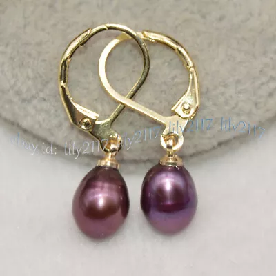 Multicolor 7-8mm Natural Freshwater Rice Pearl Dangle Gold Leverback Earrings • $4.49