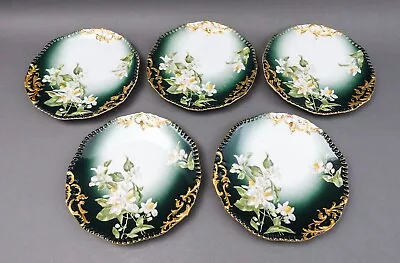 T&V Tresseman & Vogt Limoges France Floral Porcelain 8 3/8  Salad Plate Set Of 5 • $950.62
