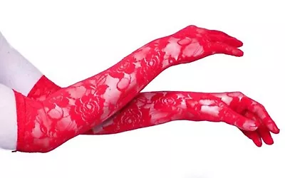 £3.99 • Buy UK Ladies Sexy Red Lace Long Gloves     Costume '' Wedding '' Burlesque'' 44cm