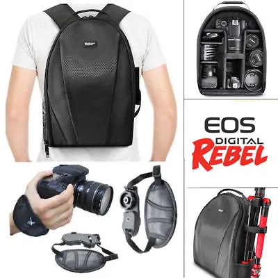 Vivitar Camera Backpack Bag + Wrist Grip For Canon  Rebel Sl1 Sl2 6d 7d T5 T6   • $40.67