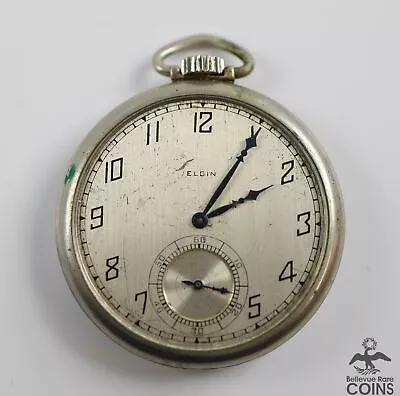 Elgin Open-Face Silver Dial Vintage Pocket Watch • $0.99