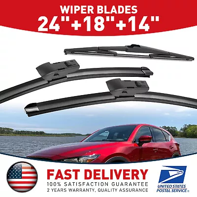 24 +18 +14  Front&Rear Windshield Wiper Blades Set For 2017-2021 Mazda CX-5 CX-9 • $17.88