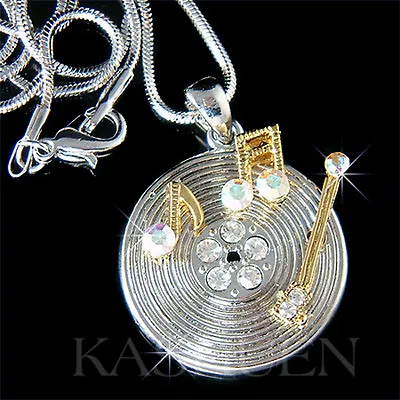 Vinyl Record Made With Swarovski Crystal Music Note Musical Necklace Jewelry New • $41