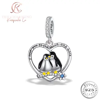 Penguin Charm I Love You To The Moon 925 Sterling Silver - Wife Girlfriend Gift • £16.99