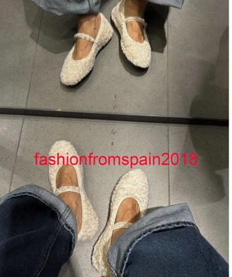 $59.99 • Buy Zara New Woman Ballet Flats With Faux Shearling Shoes Ecru White 35-42  3540/210