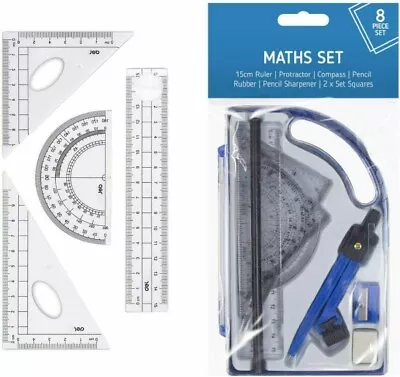 🔥Maths Geometry Set Compass Ruler Protractor Pencil Sharpener Box School Home  • £2.75