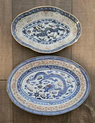 Blue Dragon Design Hand Painted Made In Macau Plates And Bowl • $30
