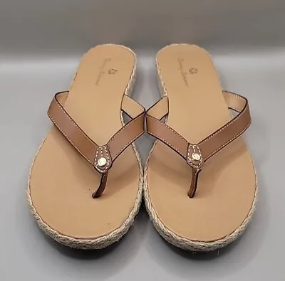 Tommy Bahama Espadrille Flat Sandals Women's Size 9.5M Tan Beige Bohemian Beachy • $18