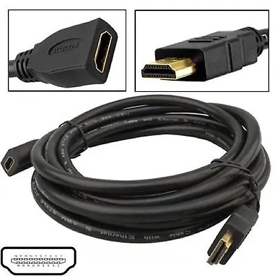 HDMI 4K TV LCD EXTENSION Cable Male To Female Socket Lead 1m 2m 3m 5m 10m 20m • £5.99