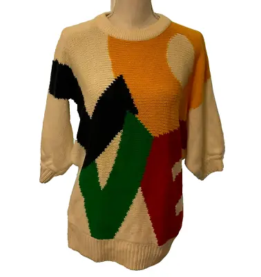 I.B. Diffusion Sweater S LOVE White Yellow Blue Green Red Half Sleeve Vintage • $34.99