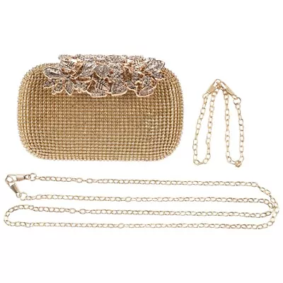 Unique Gold Rhinestone Evening Bag Clutch Purse Party Bridal Prom U8W81838 • £21.06