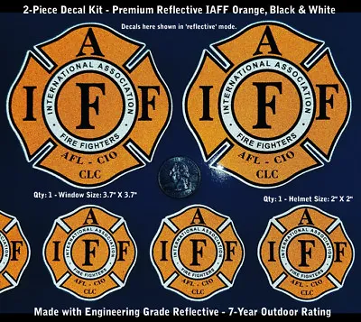 IAFF Firefighter REFLECTIVE Orange Decal Kit 2pcs Stickers 3.7  & 2  UNLAM 0270 • $6.95