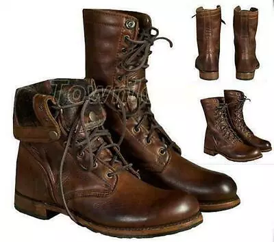 Men's Retro Punk Leather Lace Up Military Oxfords Boots Motorcycle Combat Shoes • $56.52