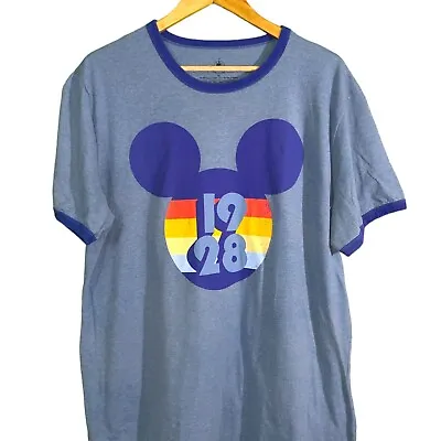 Vintage Design Disney Mickey Mouse 1928 Ringer T-Shirt Blue Size XL • $12.88